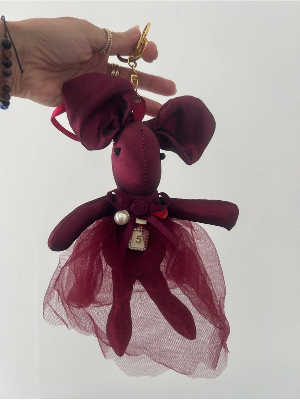Burgundy Satin Mouse Bag Charm Tulle Tutu Keychain Purse Accessory